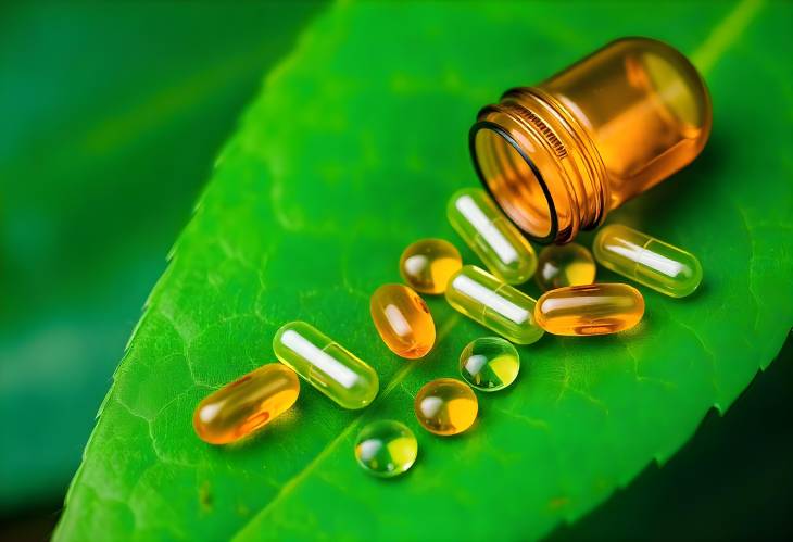 Healing Naturally Homeopathy Pills on a Green Leaf